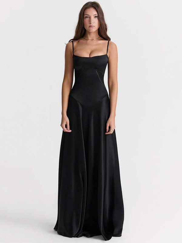 Midnight Satin Maxi Elbise