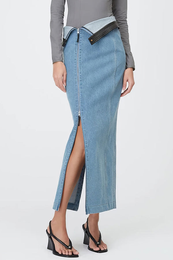 Zip Accent Denim Skirt