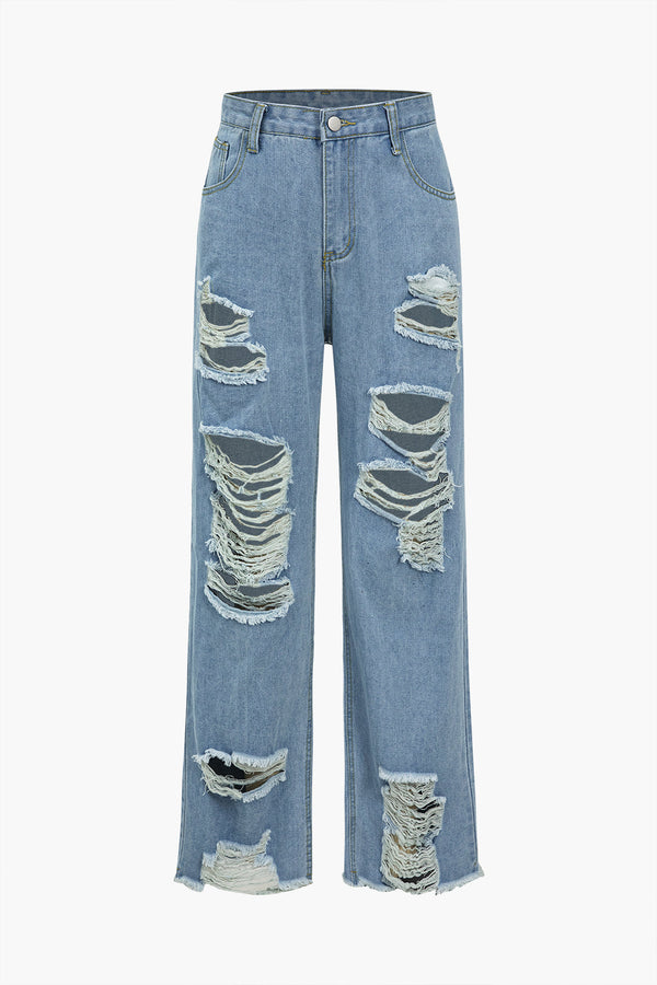 Ripped Edge Straight Denim