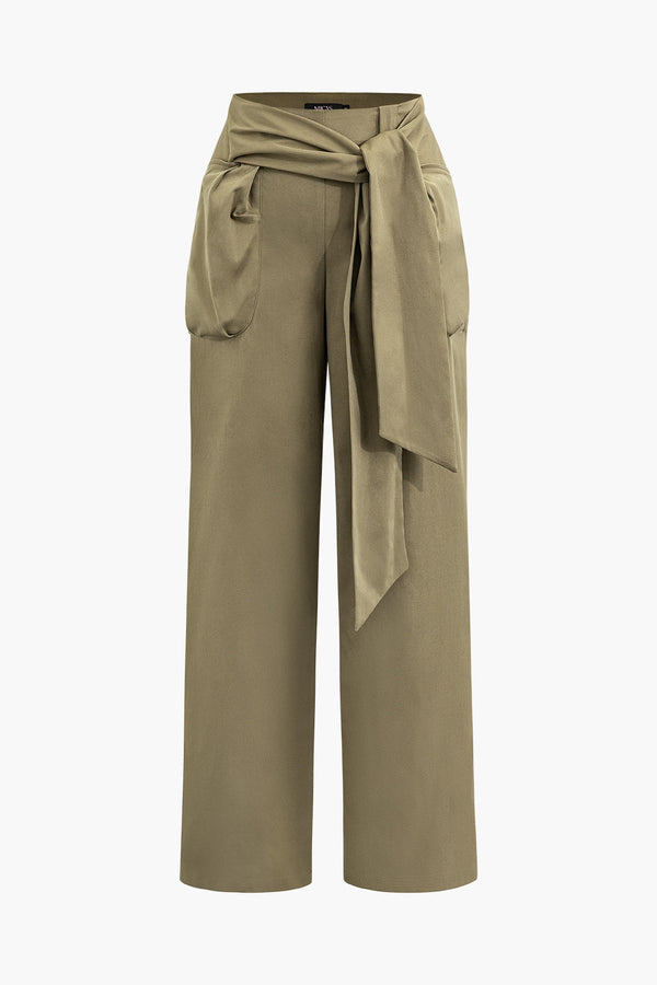 Olive Tie-Belt Pantolon