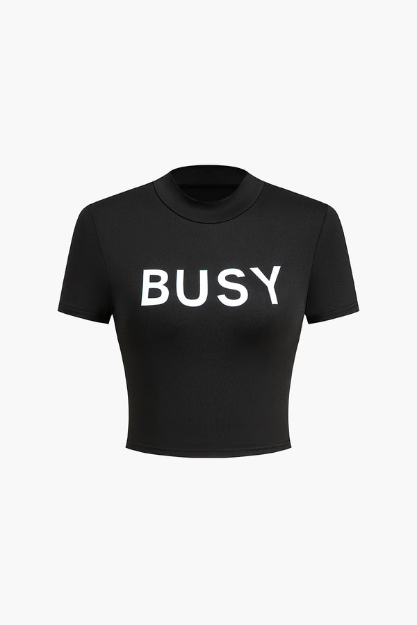 "Busy" Yazılı Crop T-Shirt