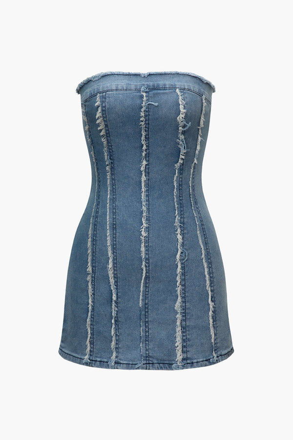 Denim Grace Strapless Mini Elbise