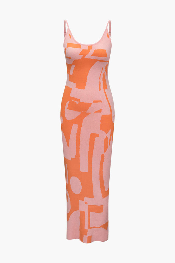 Abstract Tangerine Slip Elbise