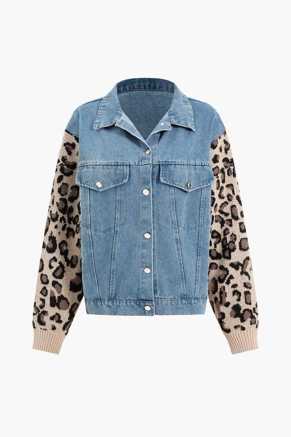 Leopard Accent Denim Ceket