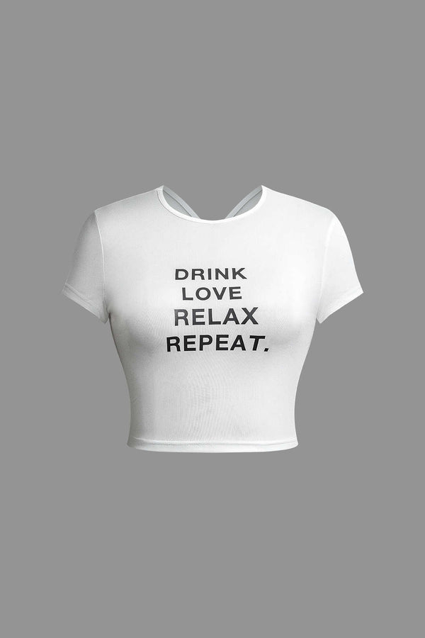 Drink Love Relax Repeat Yazılı Crop T-Shirt