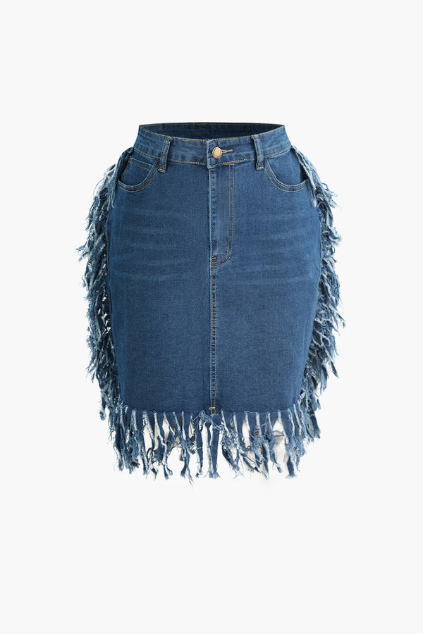 Fringe Denim Skirt