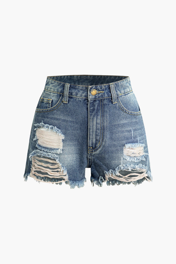 Distressed Chic Denim Şort