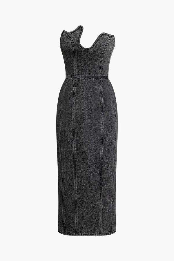 Eclipse Denim Strapless Elbise