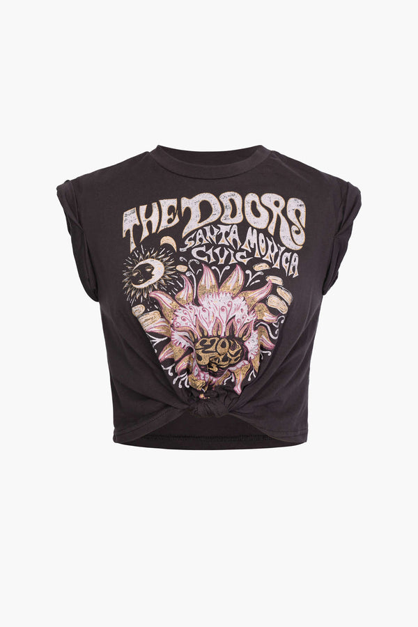 "The Doors" Vintage Tasarımlı Düğümlü Crop T-Shirt