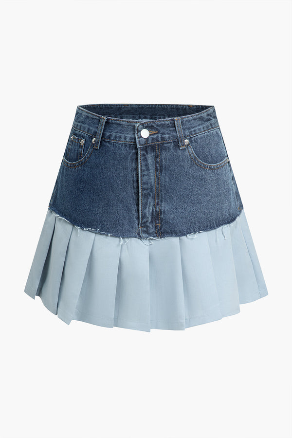 Pleated Charm Denim Etek