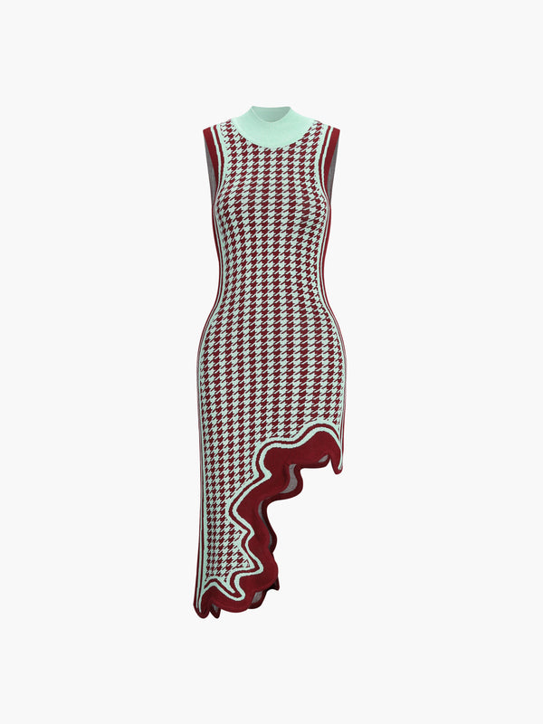 Crimson Mint Houndstooth Elbise