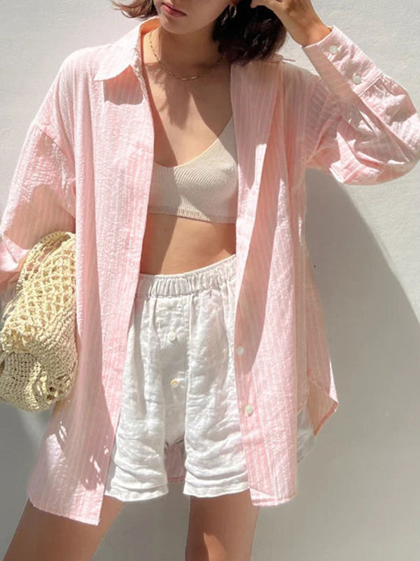 Blush Çizgili Oversize Gömlek