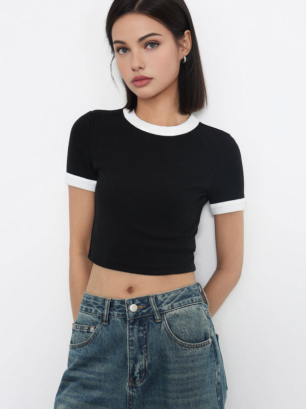 Contrast Edge Crop T-Shirt