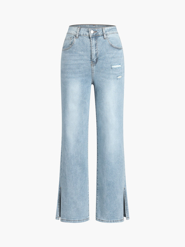 Split Hem Light Denim Jean