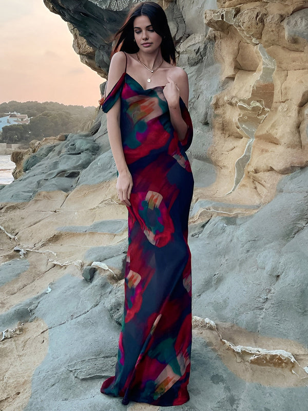 Crimson Blossom Maxi Elbise