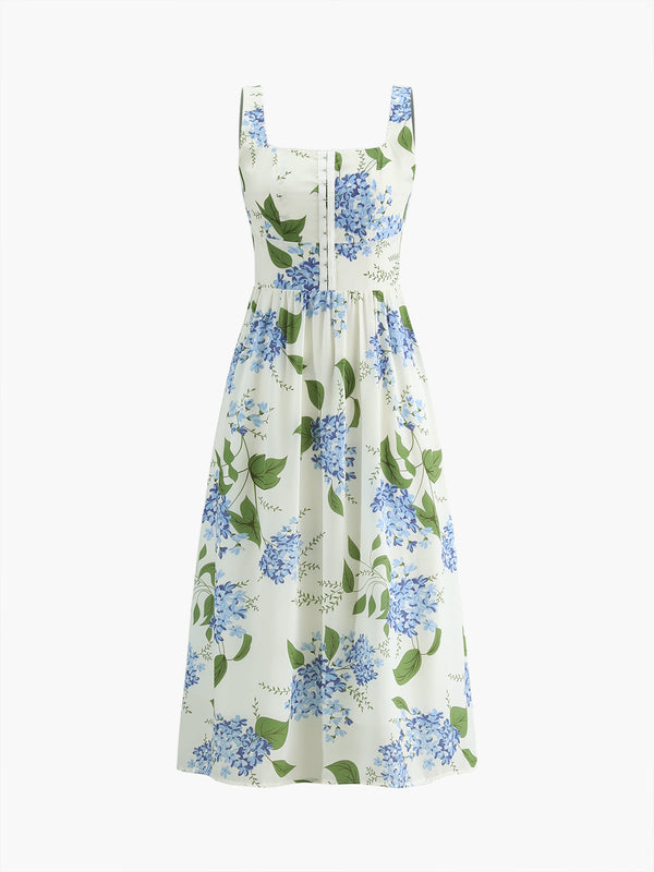 Blue Blossom Midi Elbise