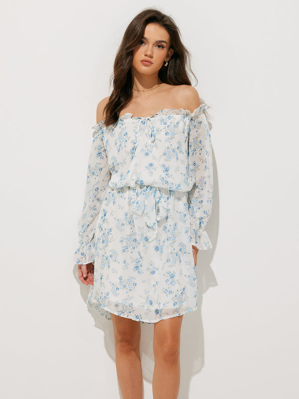 Blue Serenity Off-Shoulder Elbise