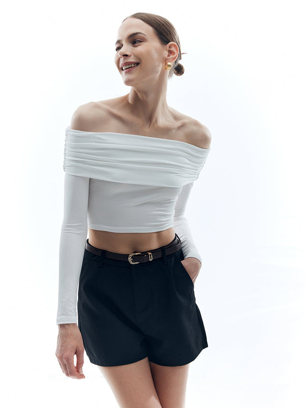 Elegance Off-Shoulder Crop Bluz