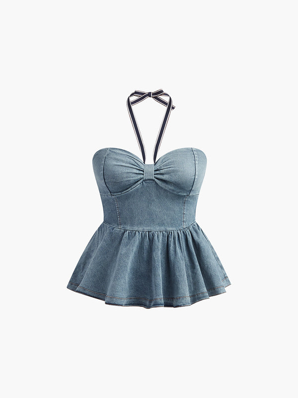 Denim Flare Peplum Top