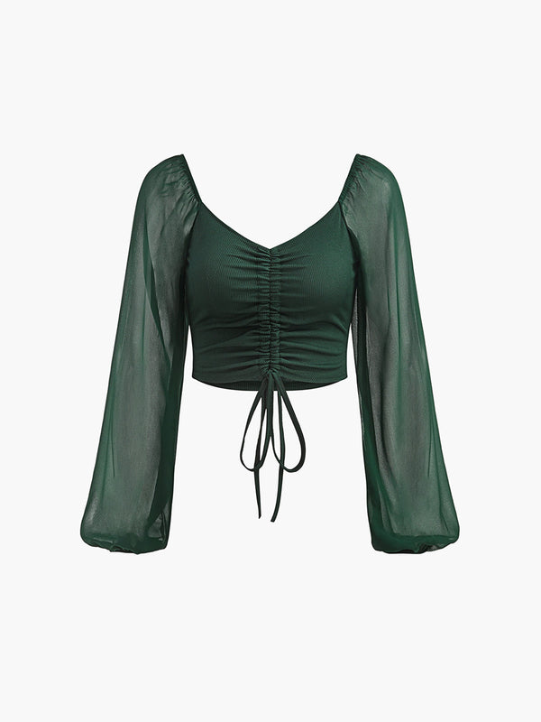 Emerald Charm Şifon Detaylı Crop Bluz