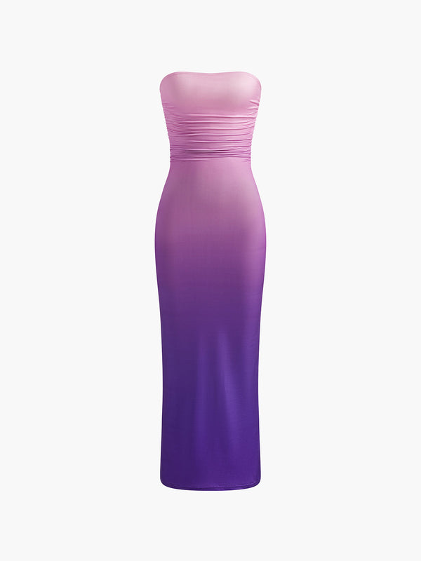 Aurora Gradient Strapless Elbise