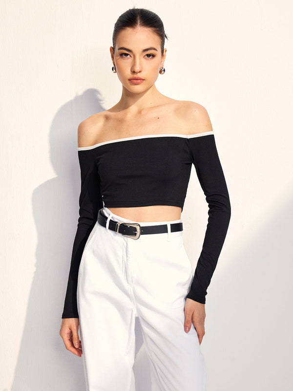 Elegance Off-Shoulder Crop Bluz