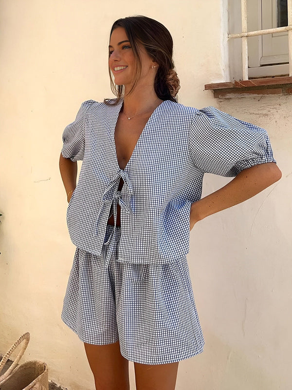 Blue Gingham Şık Takım