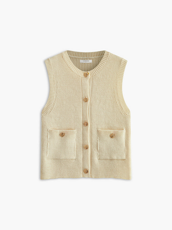 Ivory Pocketed Knit Vest