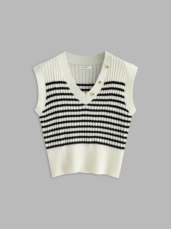 Modern Stripe Düğmeli Crop Yelek