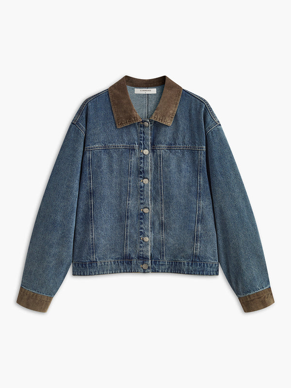 Corduroy Collar Denim Ceket