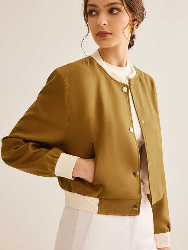 Olive Grace Ribbed Bomber Jacket