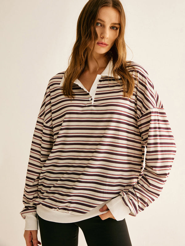 Vintage Stripes Polo Sweatshirt