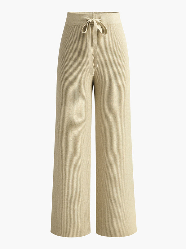 Cozy Sand Knit Wide-Leg Pantolon