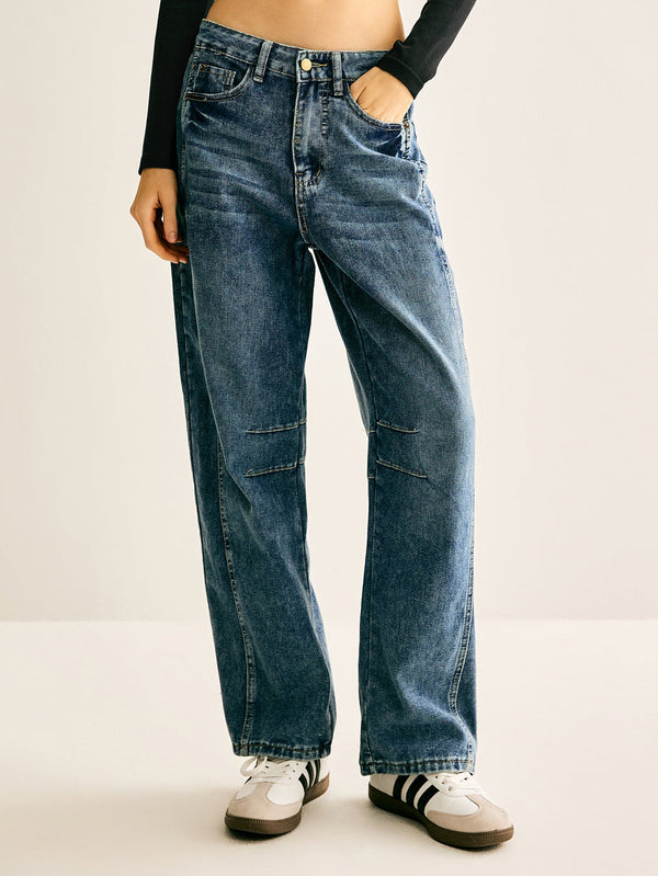 Sapphire Charm Wide-Leg Denim Pantolon