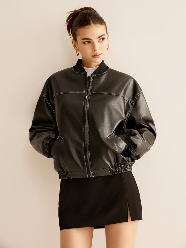 Bold Elegance Deri Bomber Ceket