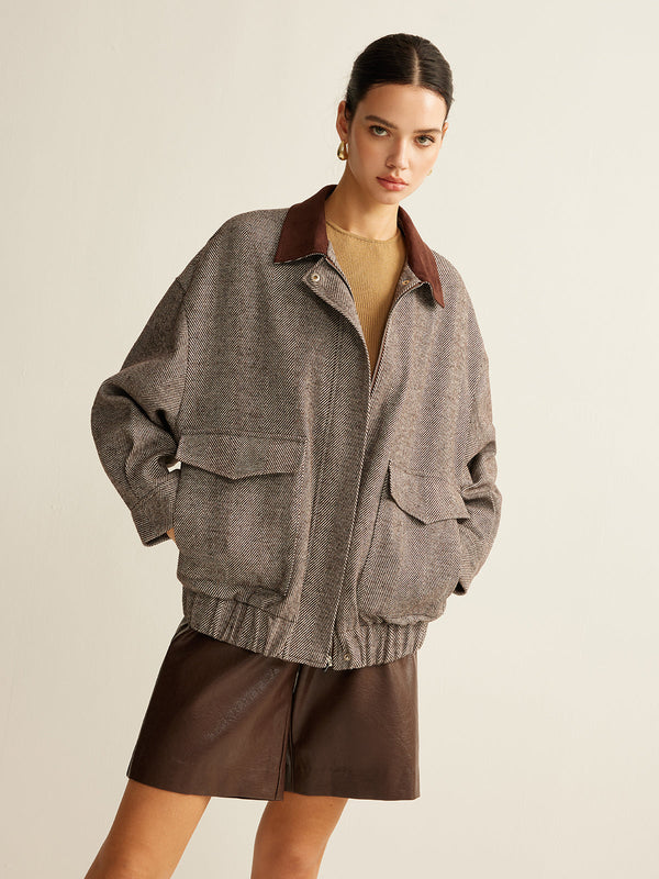 Herringbone Elegance Oversize Ceket