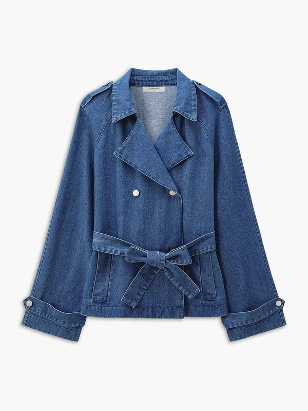 Elegant Denim Trench Ceket