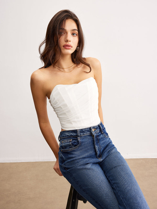 White Ruched Bustier