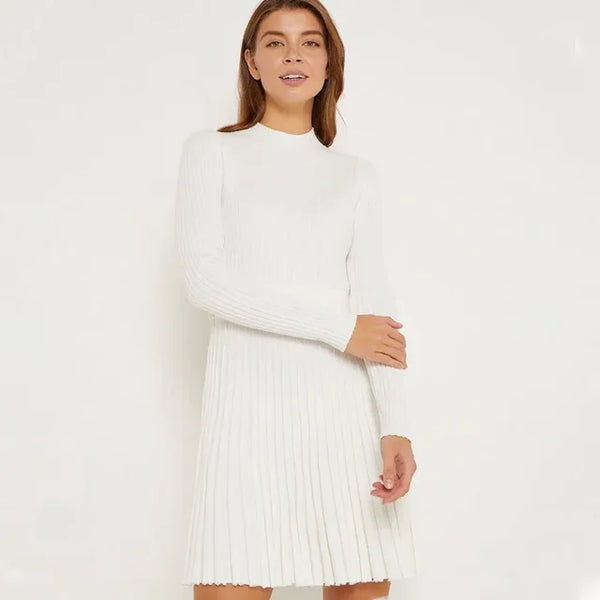 "Melphia Ribbed Knitted Pleated Mini Elbise"