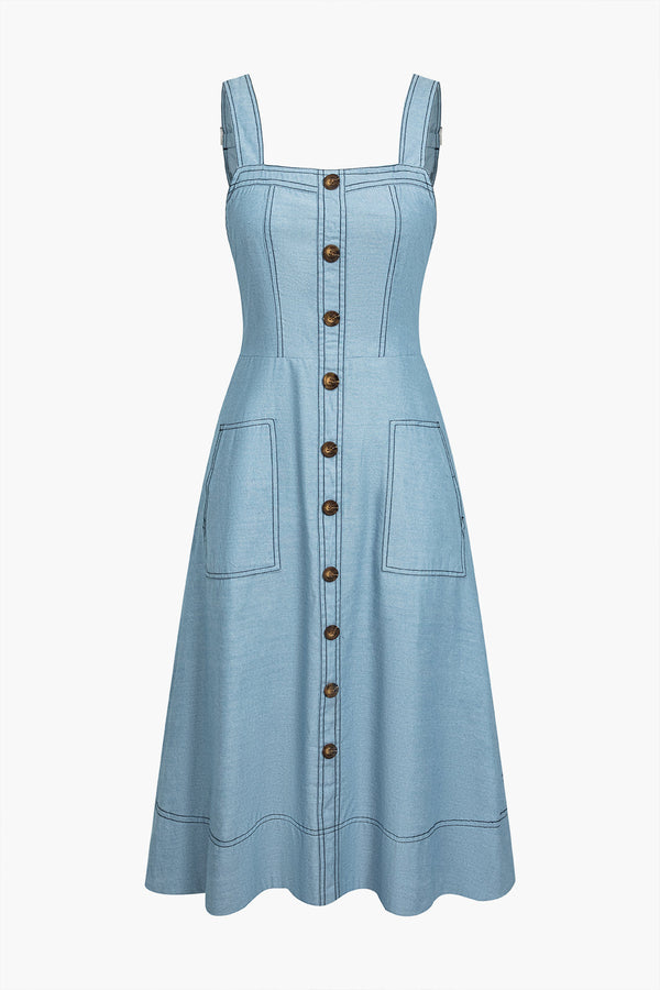 Serene Button-Up Denim Elbise