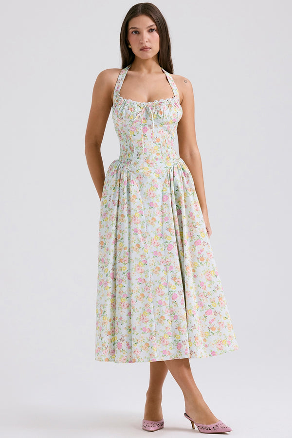 Claire Floral Charm Midi Elbise