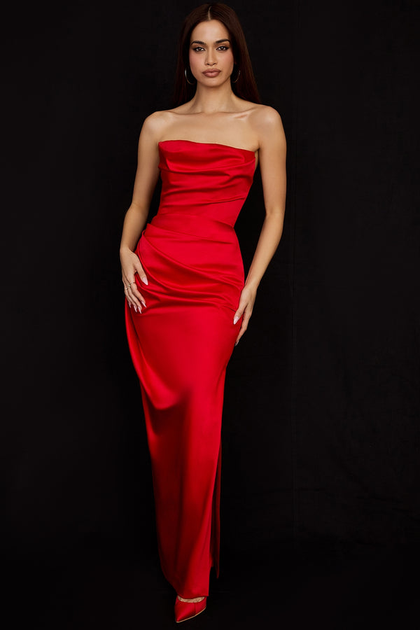 Melphia Red Satin Elegance Maxi Elbise