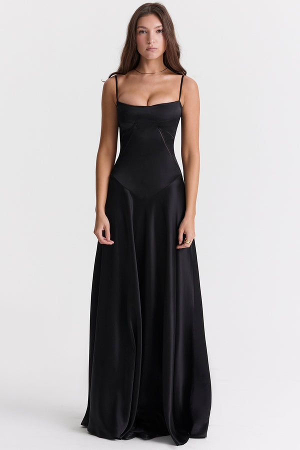 Midnight Elegance Satin Maxi Elbise