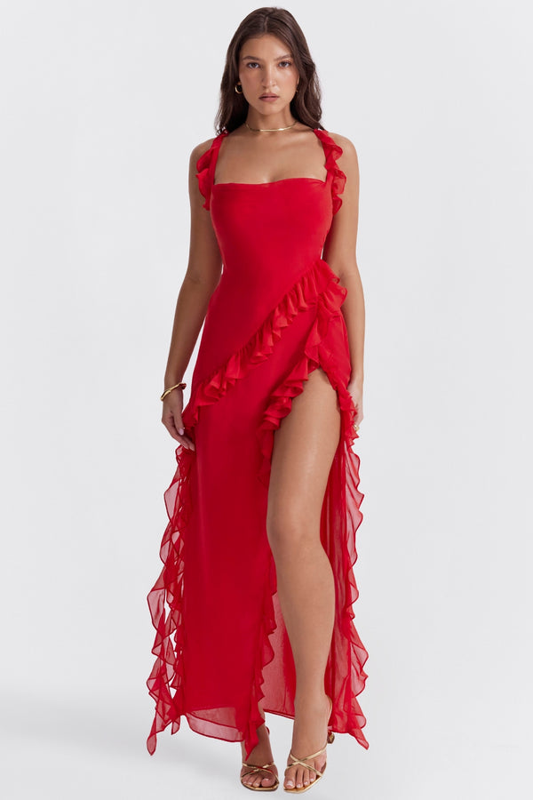 Ariela Ruffled Slit Maxi Elbise