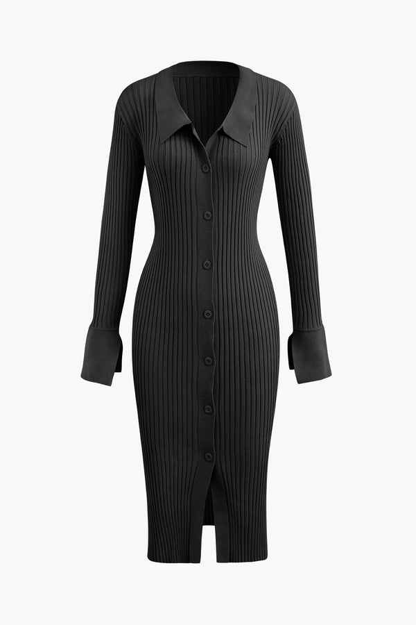 Allegra Ribbed Button Midi Elbise