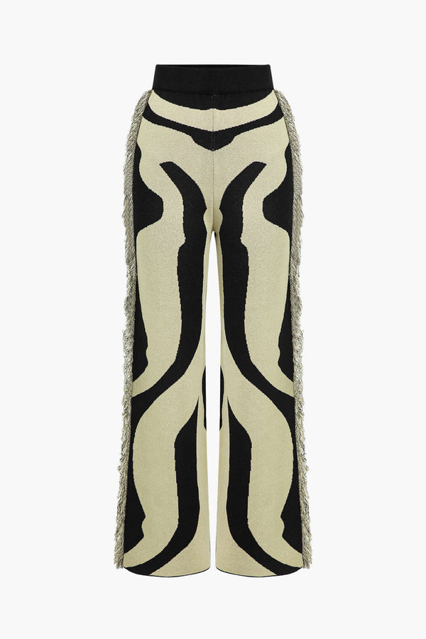 Abstract Fringe Wide-Leg Pantolon