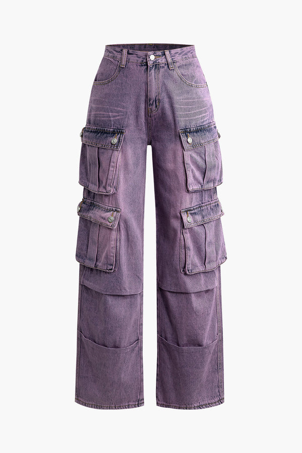 Purple Cargo Denim Pantolon