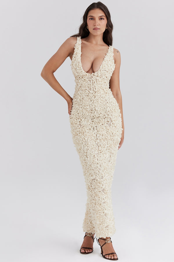 Ivory Bloom Maxi Elbise