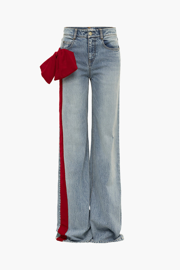 Ribbon Accent Denim Pantolon