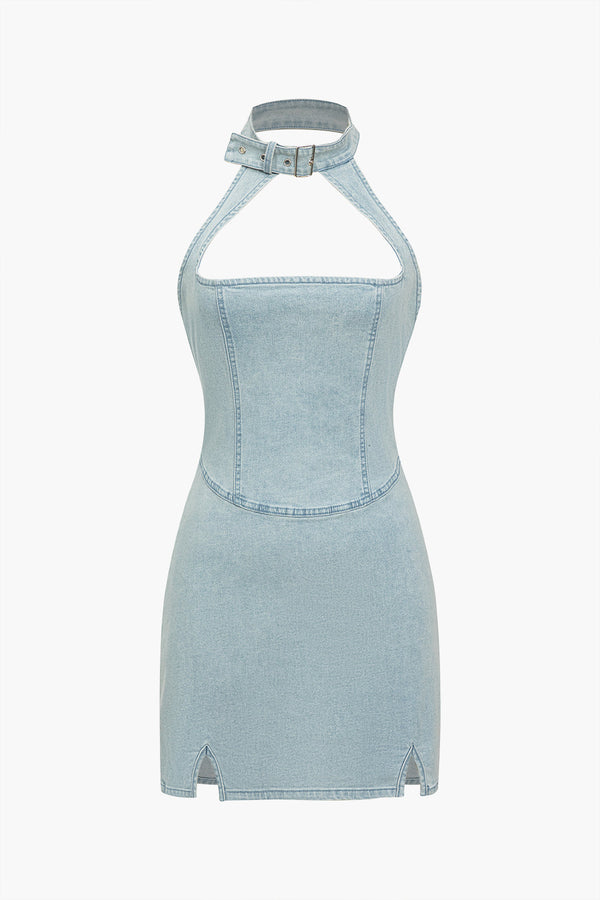 Skyline Denim Halter Elbise